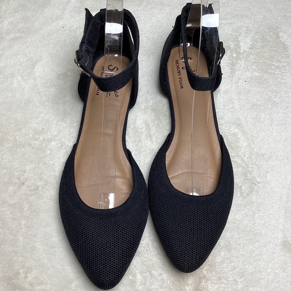 Seychelles Black Knit Pointed Toe d'Orsay Ankle Strap Memory Foam Flats 7.5W